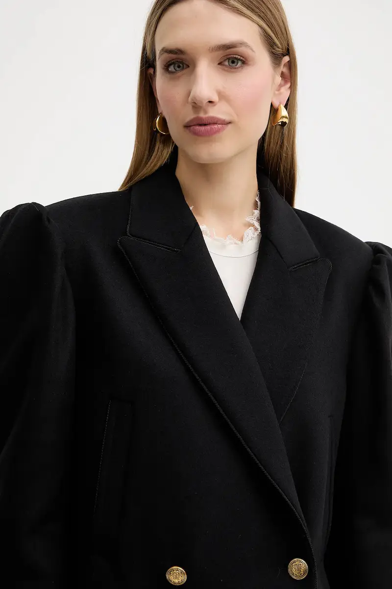 cappotto con lana Nero miniatura 4