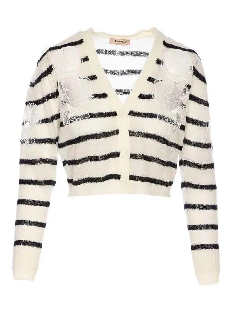 Cardigan A Righe Bianco