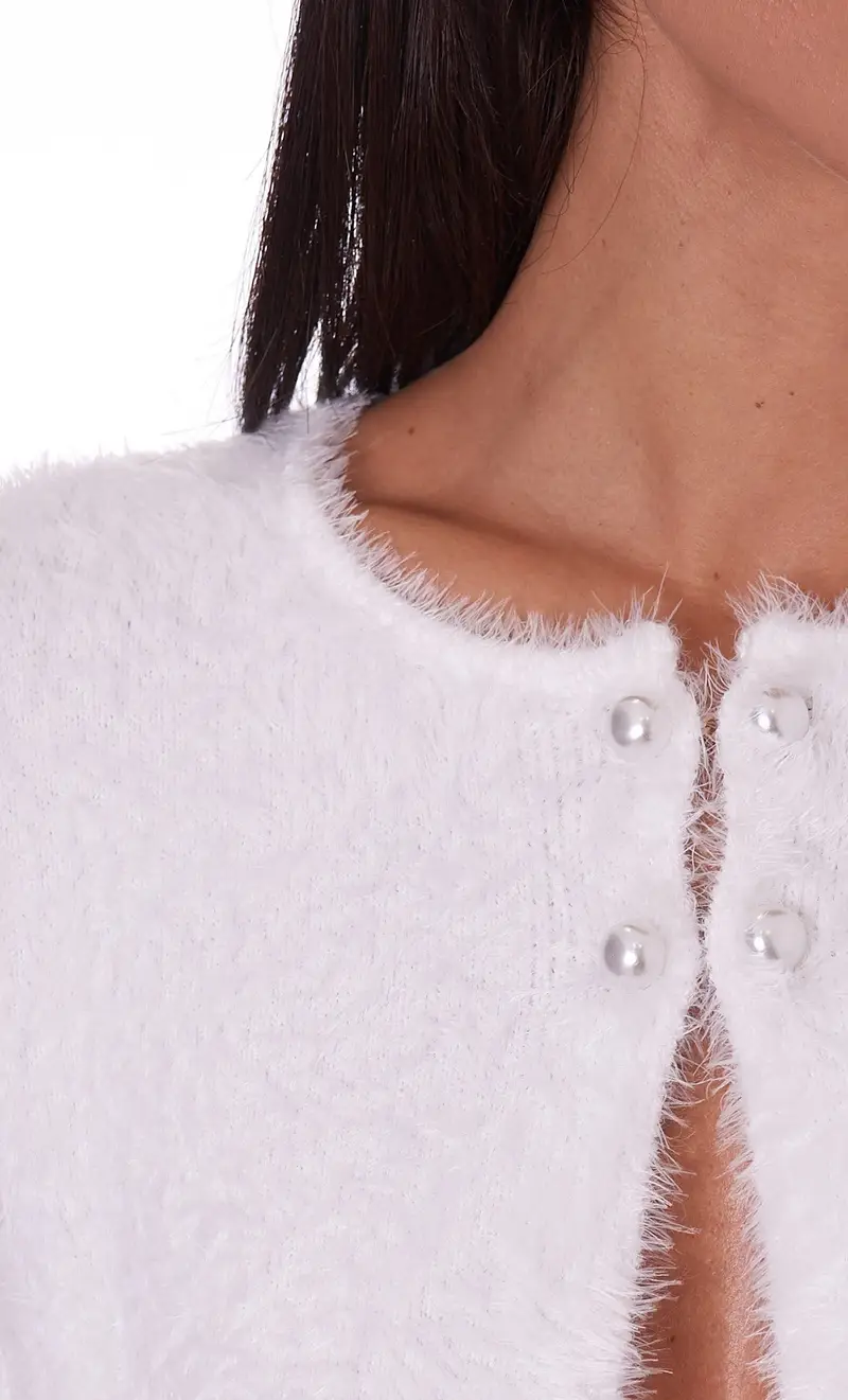 Cardigan corto twinset con bottone gioiello, colore bianco miniatura 2