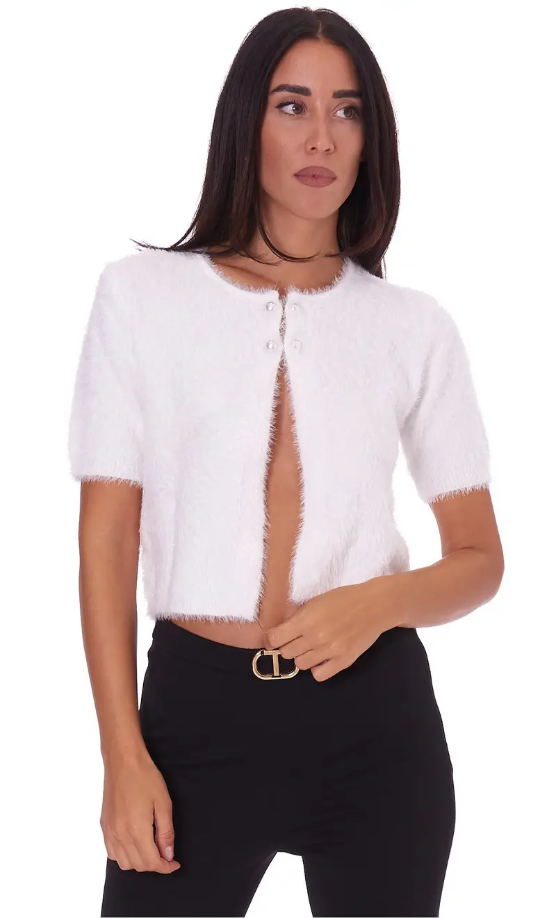 Cardigan corto twinset con bottone gioiello, colore bianco