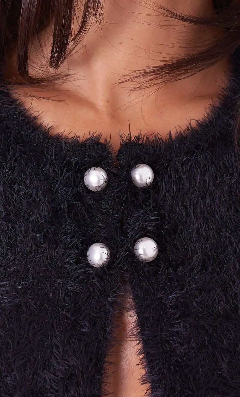 Cardigan corto twinset con bottone gioiello, colore nero miniatura 2