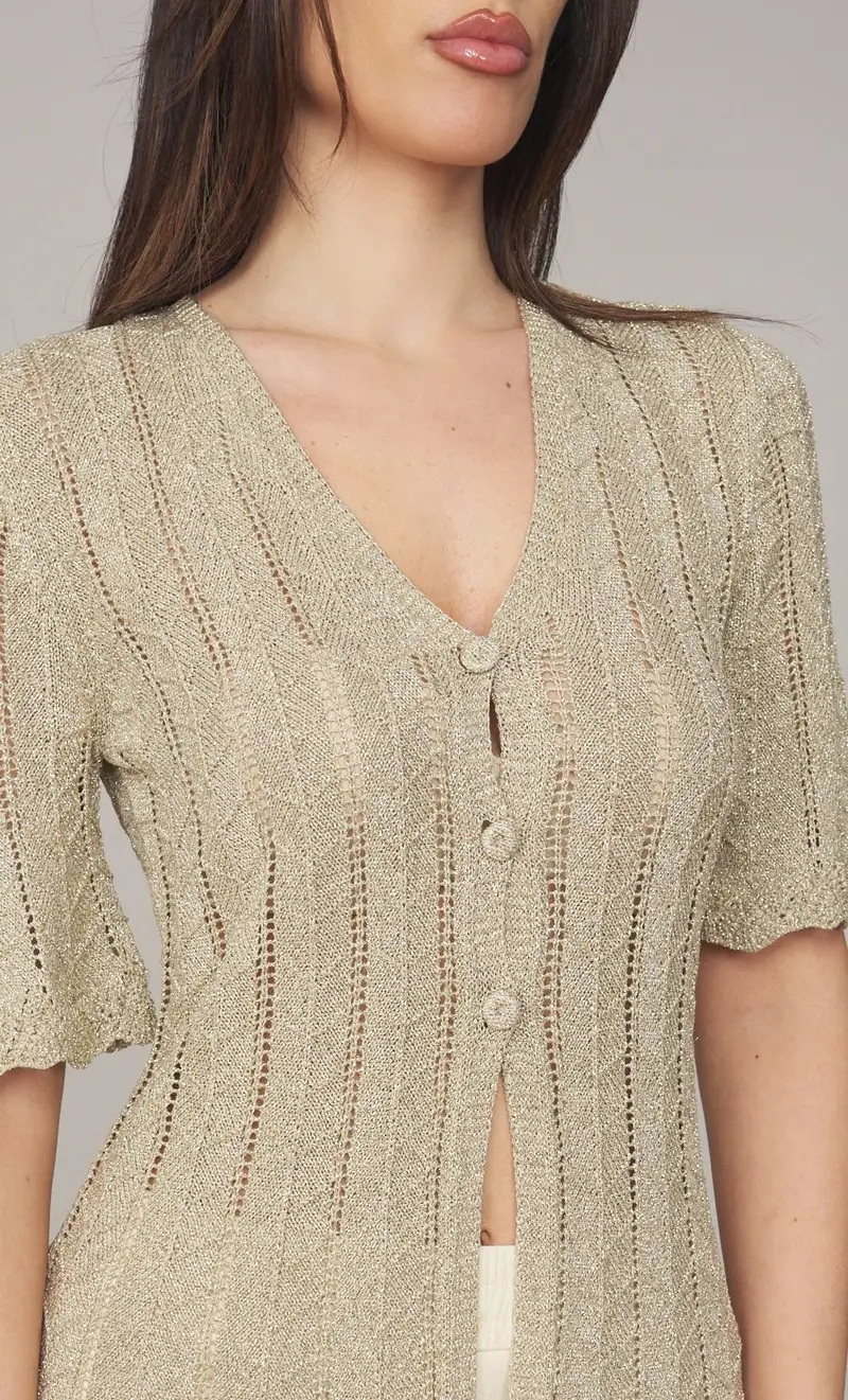 Cardigan twinset in lurex, colore oro miniatura 2