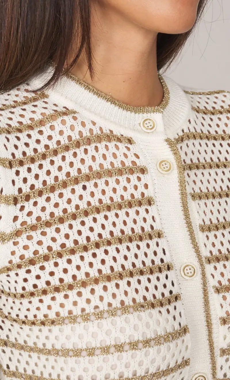 TWINSET Cardigan in maglia con righe lurex, colore bianco miniatura 2