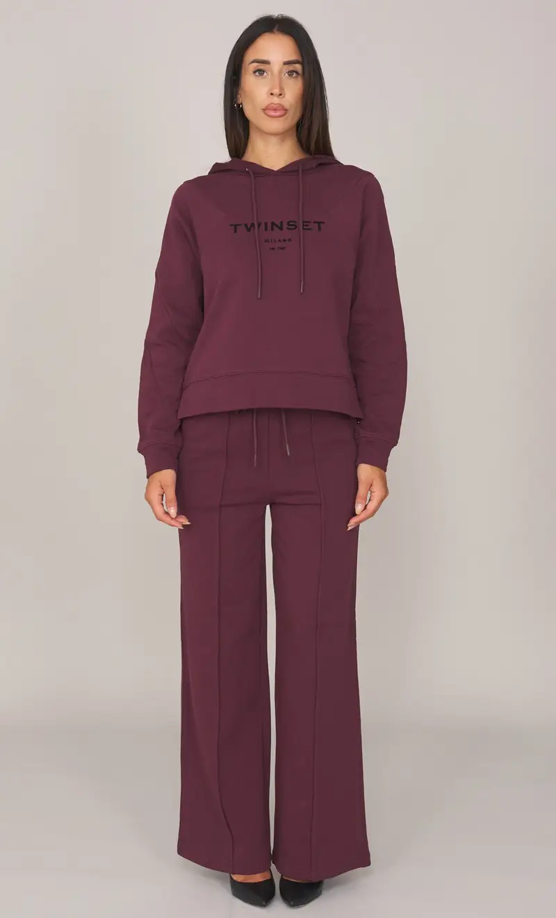 Completo tuta twinset con logo ricamato, colore bordeaux