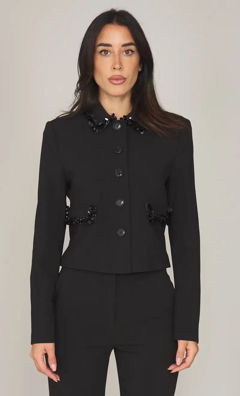 Giacca corta twinset con pietre applicate, colore nero