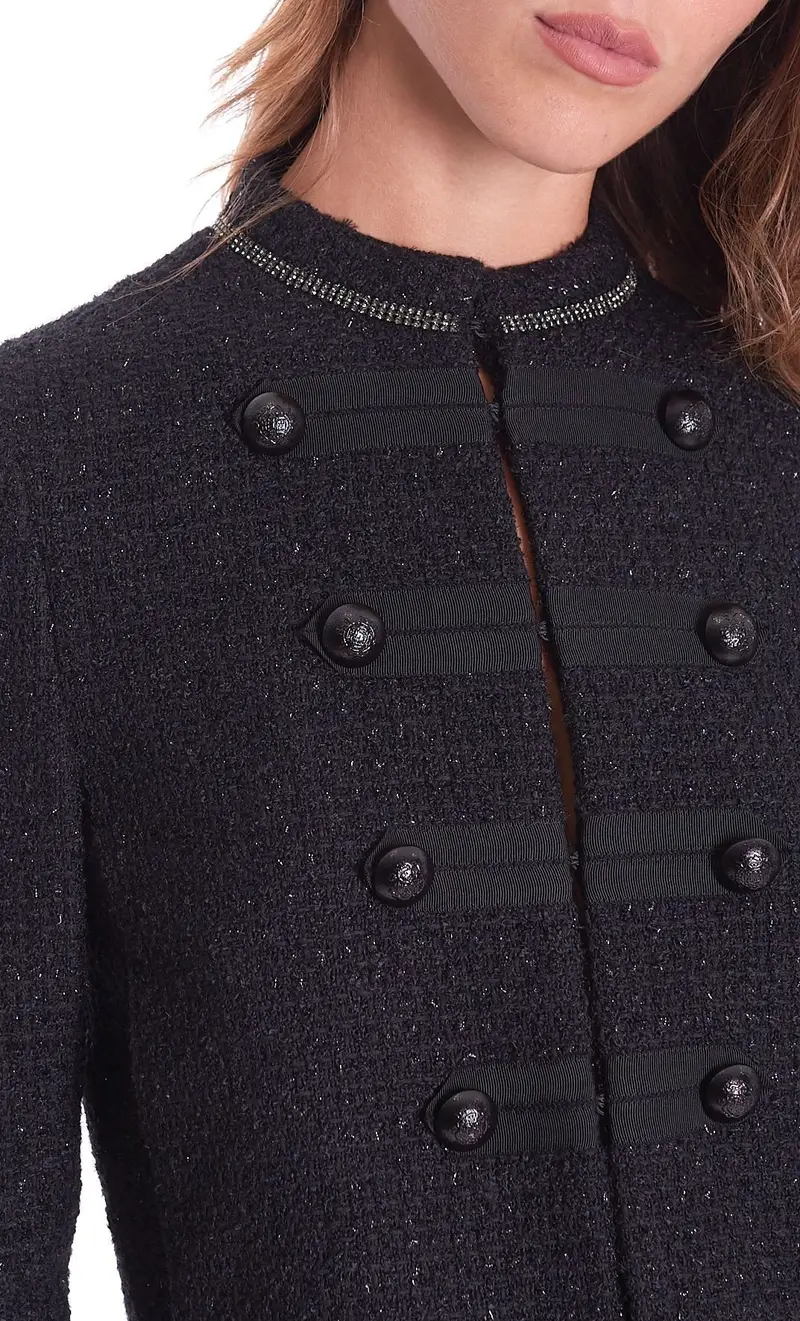 Giacca twinset in tessuto boucle con lurex, colore nero miniatura 2