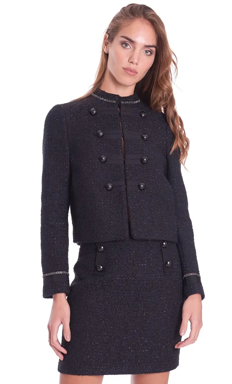 Giacca twinset in tessuto boucle con lurex, colore nero