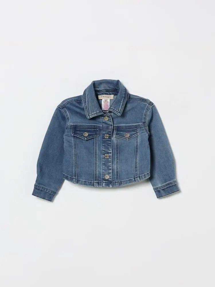 giubbotto infant/kids in denim blu medio con patch logo