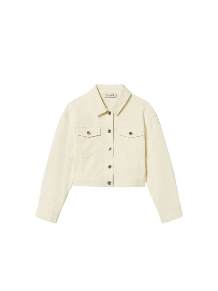 giubbotto kids/junior in cotone panna con cintura posteriore