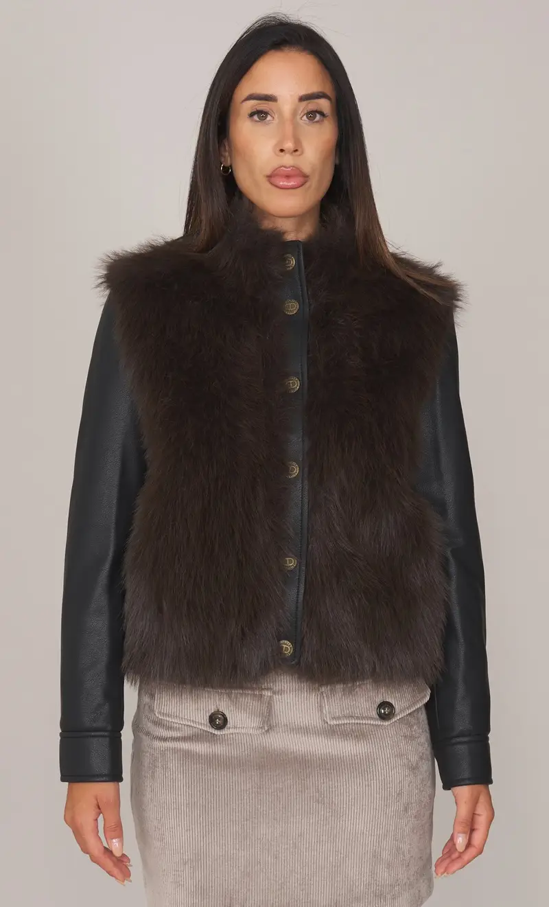 Giubbotto twinset in ecopelliccia, colore moro