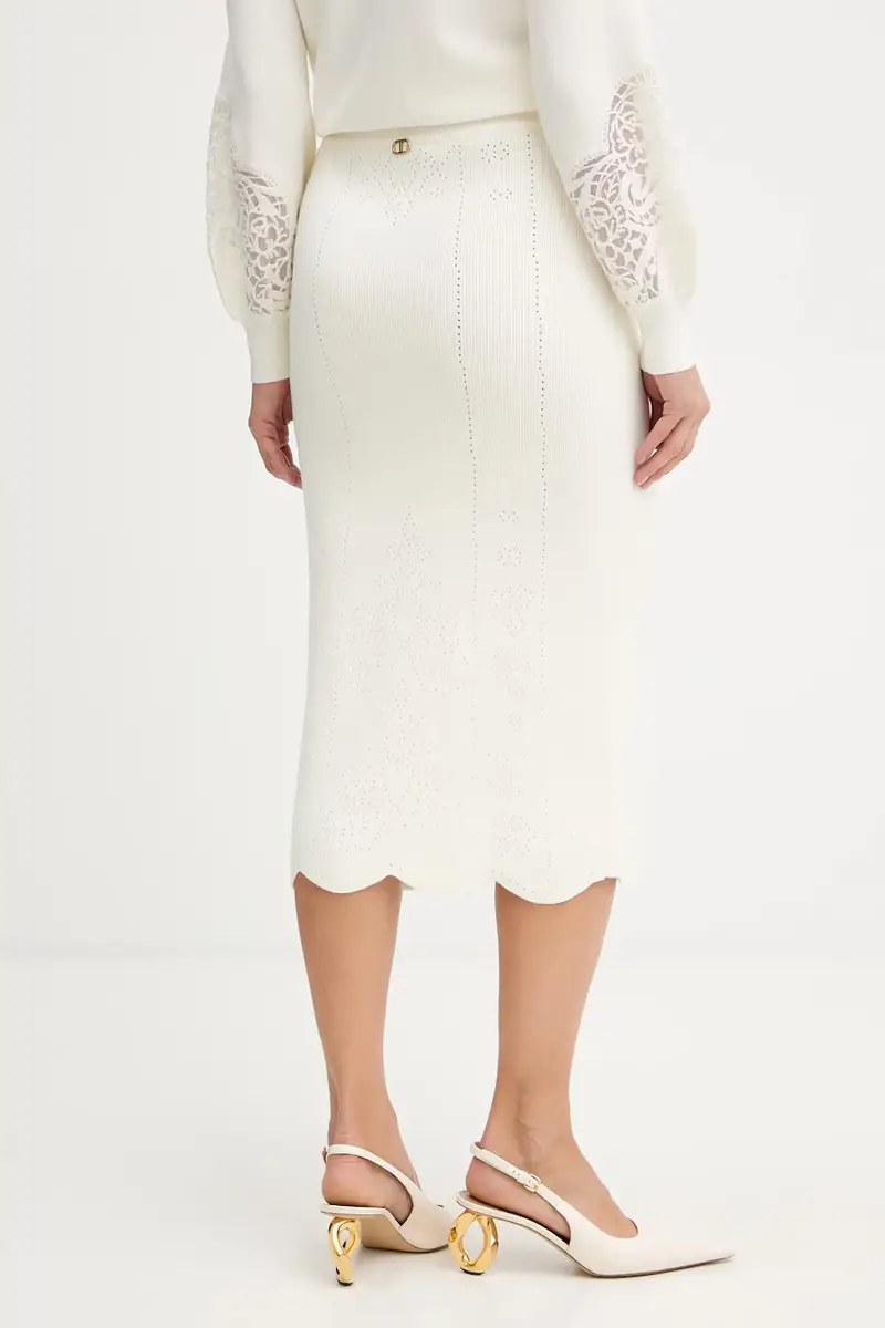 gonna con aggiunta di lana Beige miniatura 3