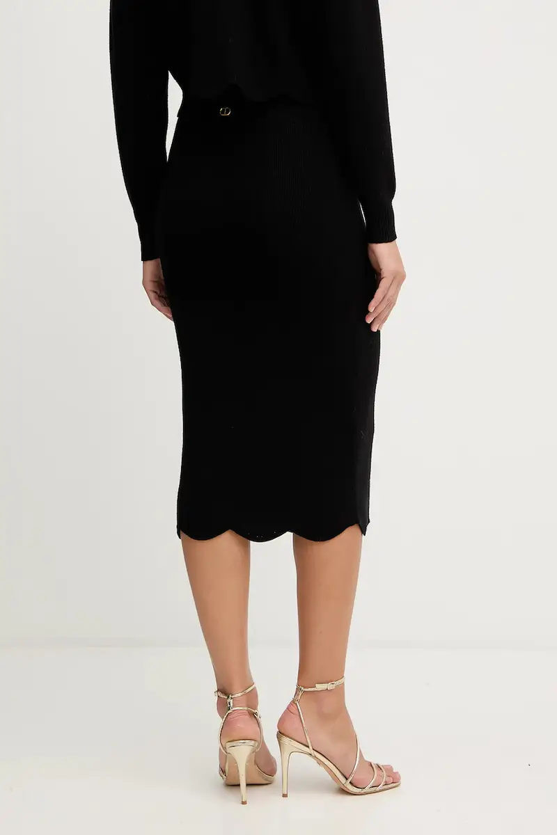 gonna con aggiunta di lana Nero miniatura 3