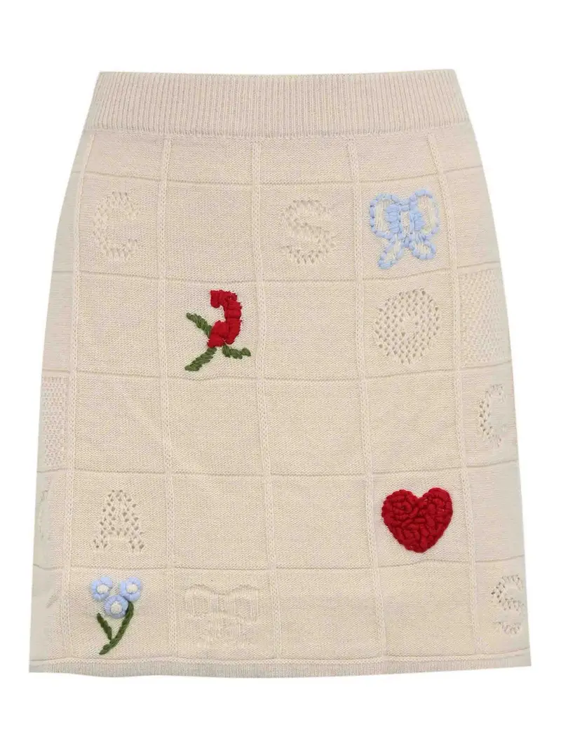 Gonna del filo di lana di albero con ricamo Giallo