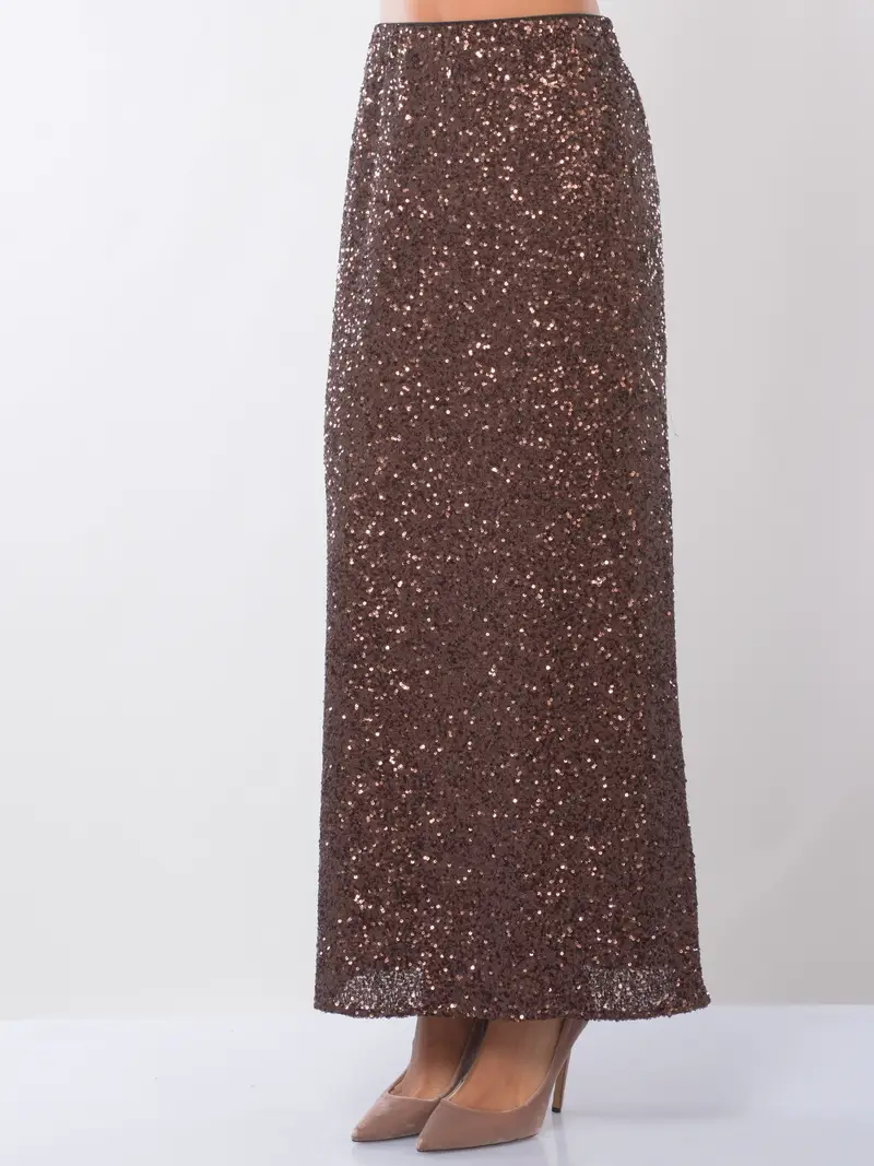 gonna lunga da donna Twinset dritta in full paillettes MARRON