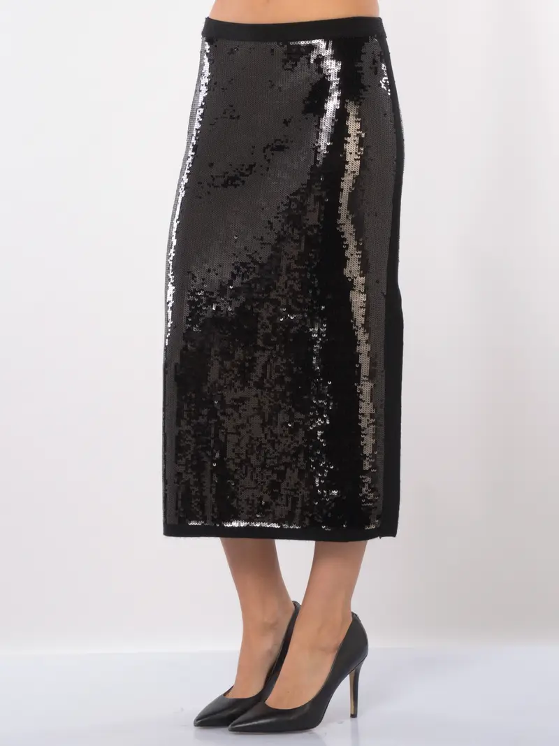 gonna lunga da donna Twinset in maglia in full paillettes NERO miniatura 2
