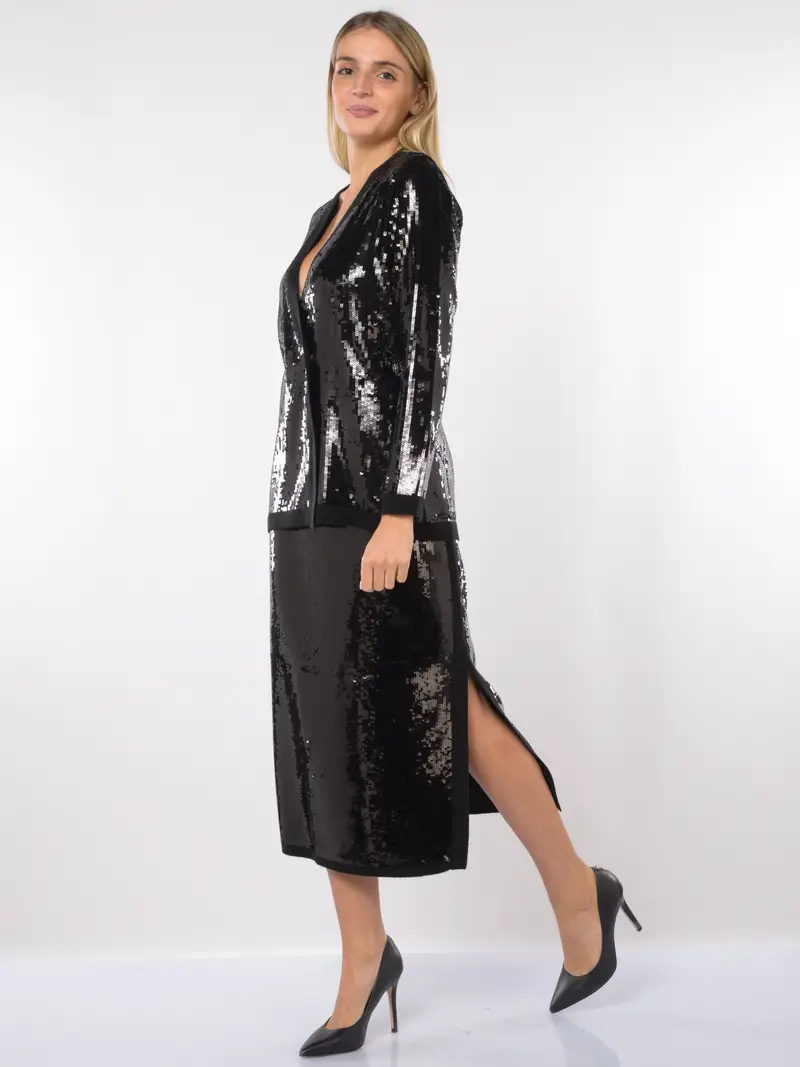 gonna lunga da donna Twinset in maglia in full paillettes NERO
