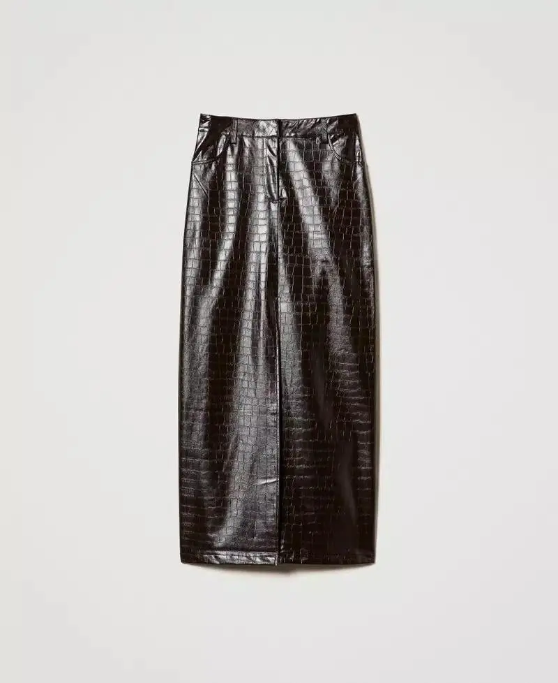 Gonna lunga Pelle Marrone Nero
