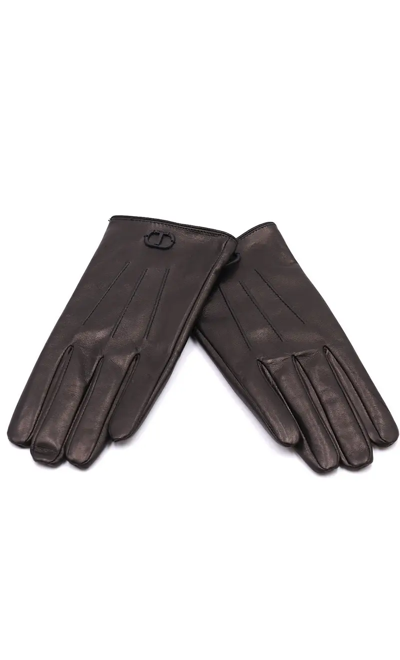 Guanti twinset in pelle con logo, colore nero