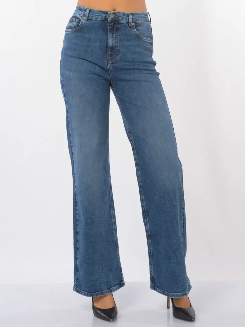 jeans da donna Twinset wide leg e cinque tasche Blu