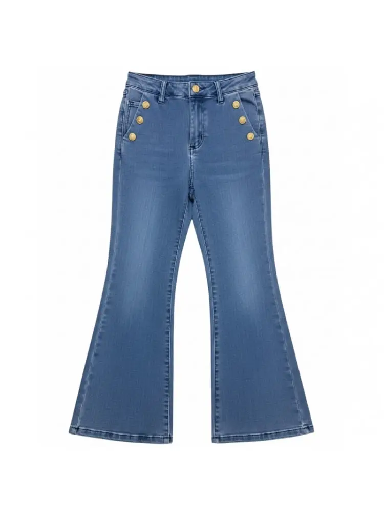jeans kids/junior in denim blu chiaro con bottoni oro