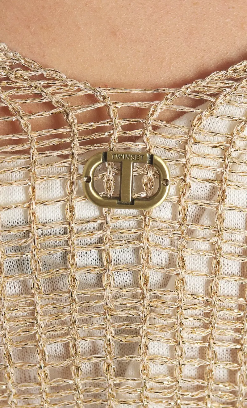 Kaftano twinset in rete lurex, colore oro miniatura 2