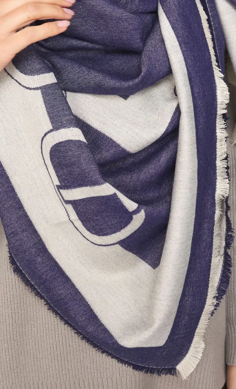 Kefiah twinset logata, colore blu miniatura 2