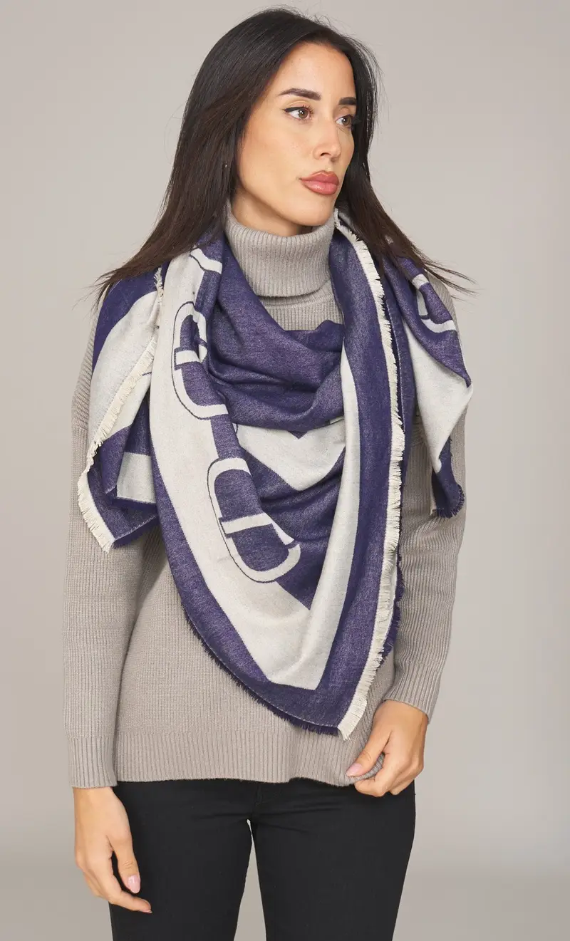 Kefiah twinset logata, colore blu