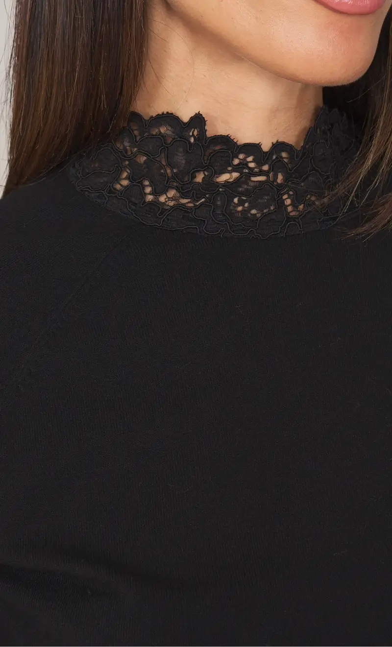 TWINSET Lupetto con collo in pizzo, colore nero miniatura 2