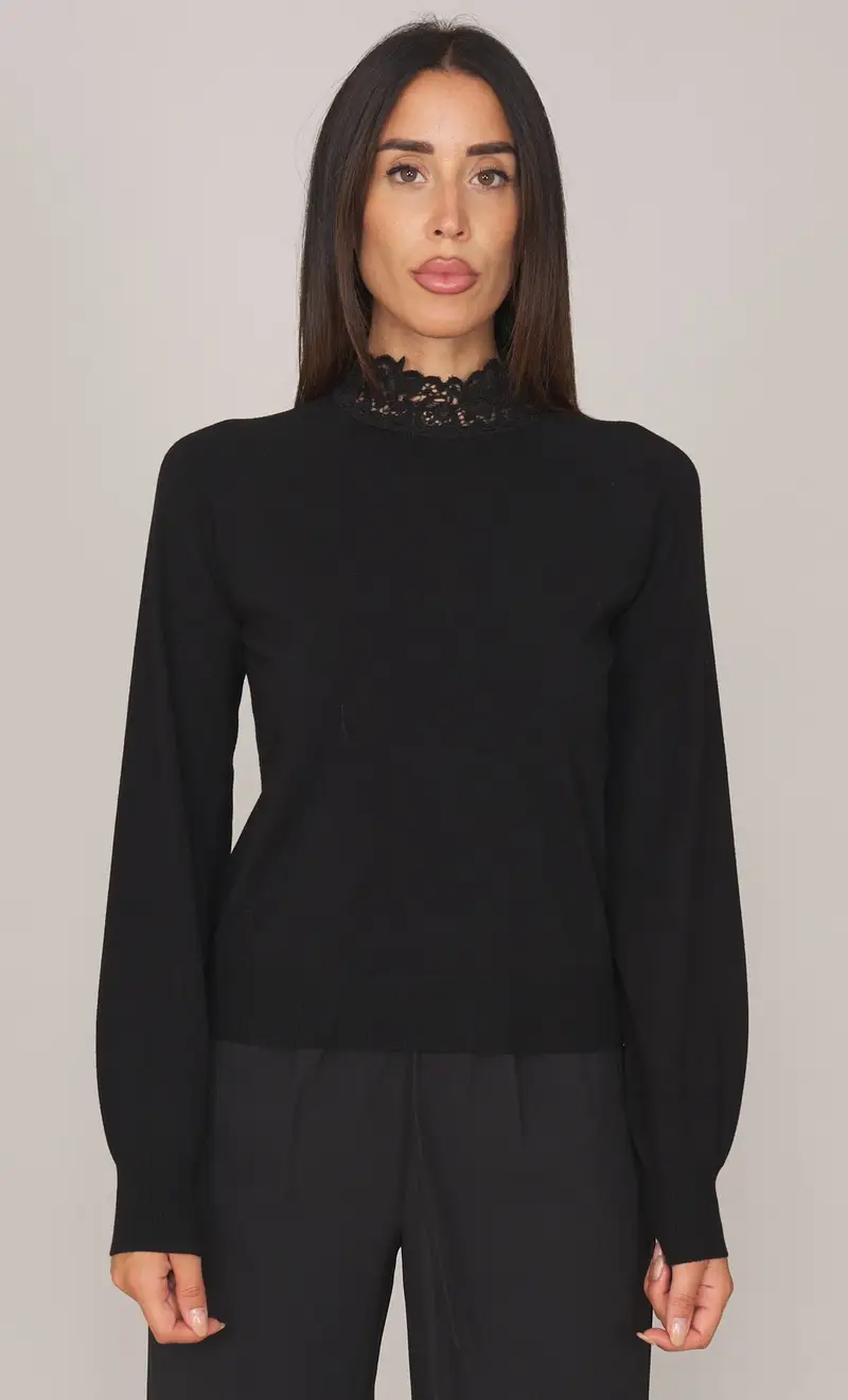 Lupetto twinset con collo in pizzo, colore nero