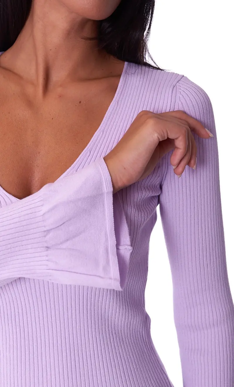 Maglia a costine twinset con rouches, colore lilla miniatura 2