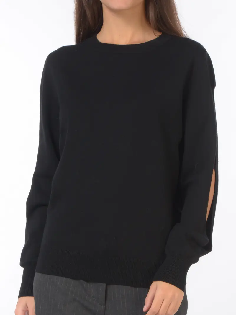 maglia da donna Twinset girocollo con aperture NERO