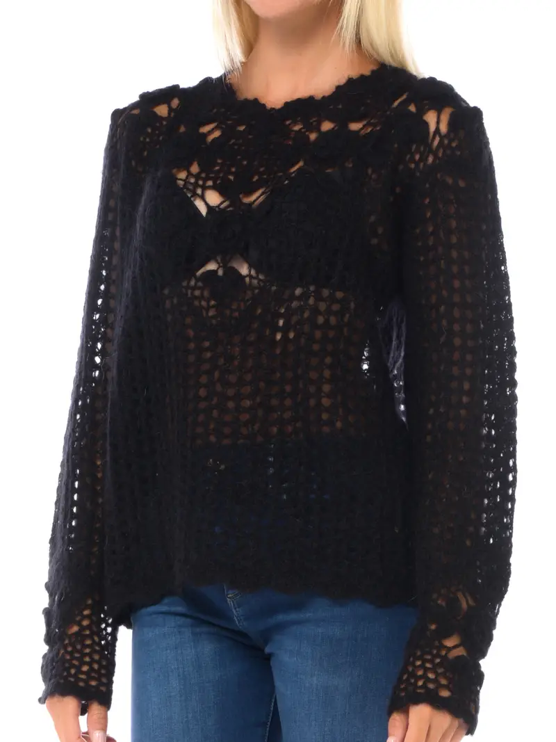 maglia da donna Twinset in misto lana e mohair con lavorazione NERO