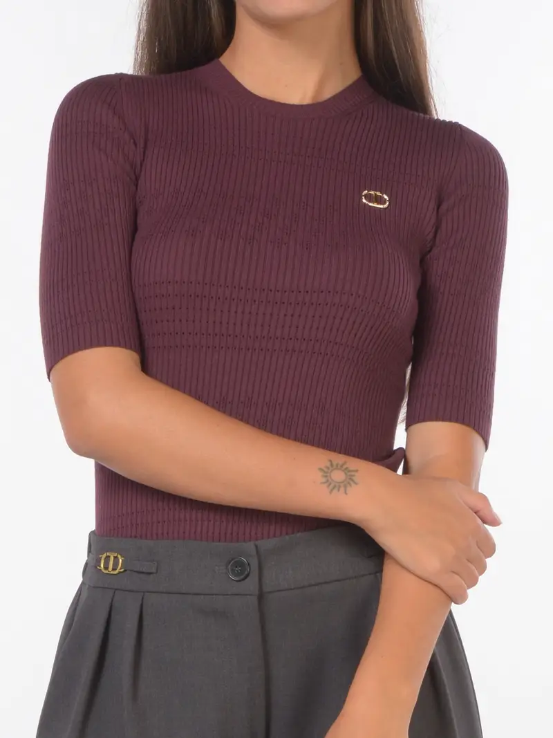 maglia da donna Twinset lavorata con logo Rosso