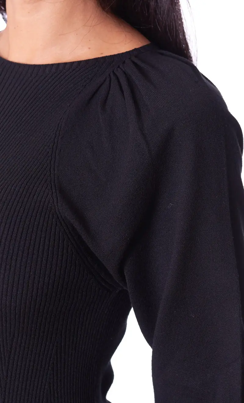 Maglia twinset a coste con maniche arricciate, colore nero miniatura 2