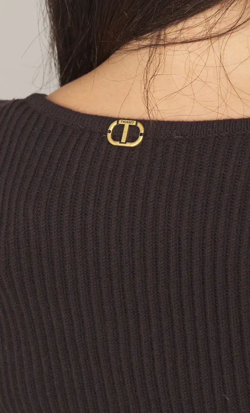 Maglia twinset a coste con scollo a punta, colore moro miniatura 2