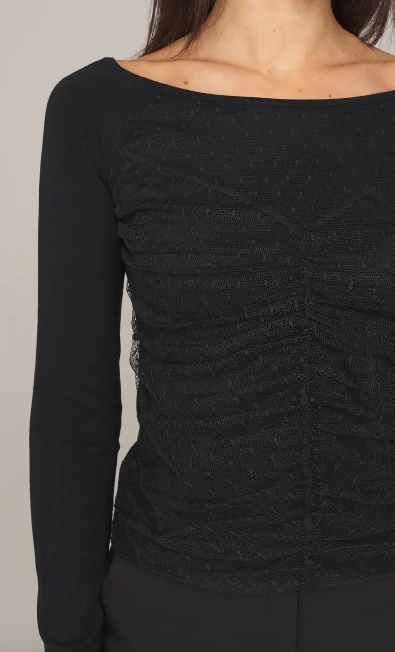 Maglia twinset con applicazione in tulle, colore nero miniatura 2