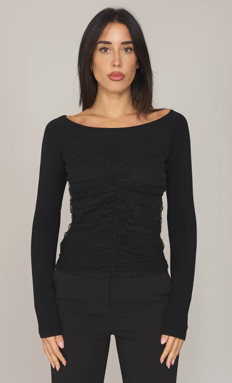 Maglia twinset con applicazione in tulle, colore nero