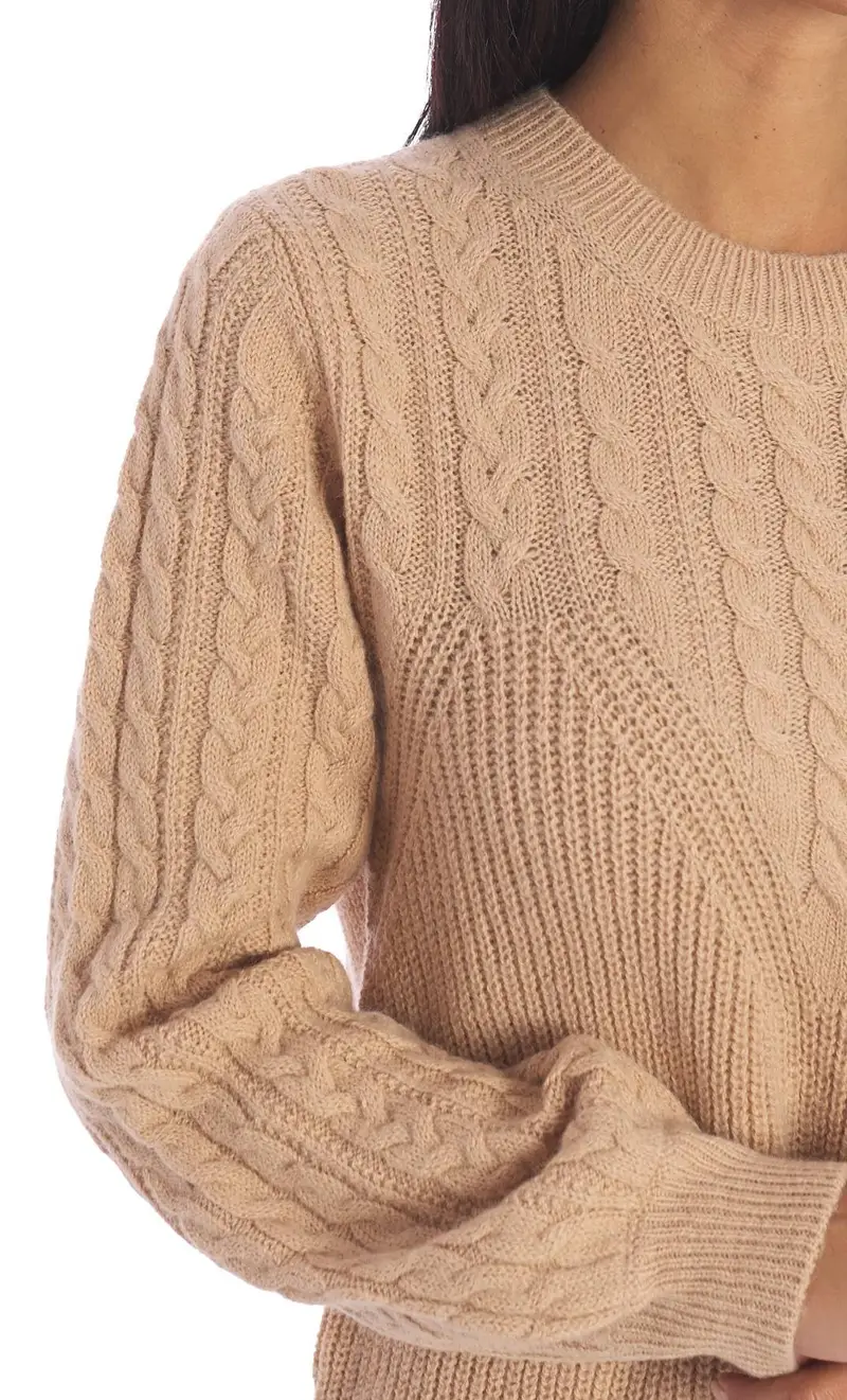 Maglia twinset girocollo a trecce cammello, colore cammello miniatura 2