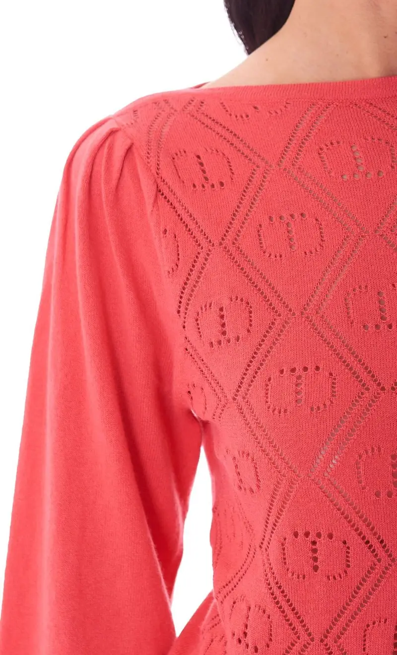 Maglia twinset logata rosa azalea, colore rosa miniatura 2