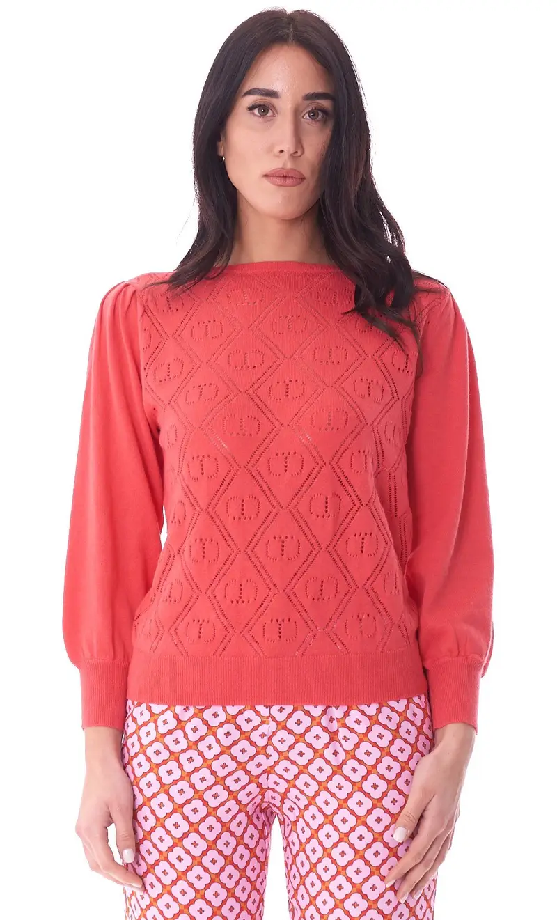 Maglia twinset logata rosa azalea, colore rosa