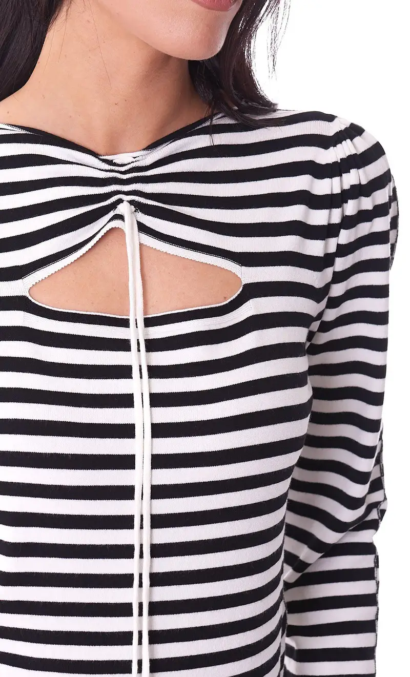 Maglia twinset rigata con arriccio, colore bianco miniatura 2