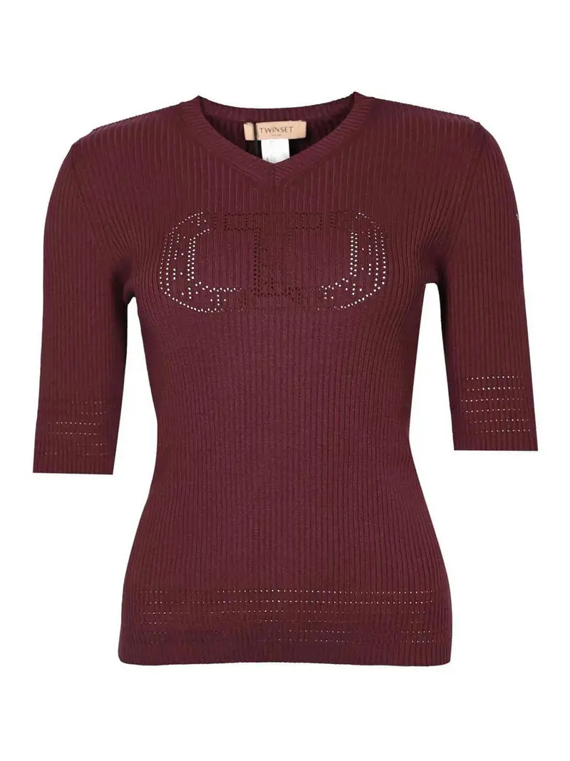 Maglione a costola con logo ovale Rosso Scuro