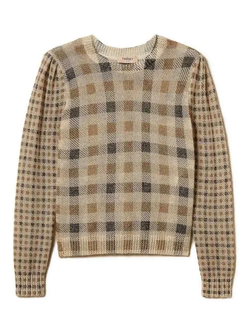 Maglione A Quadri Marrone