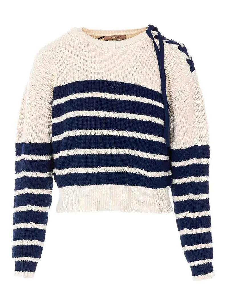 Maglione a righe bianche e blu Bianco