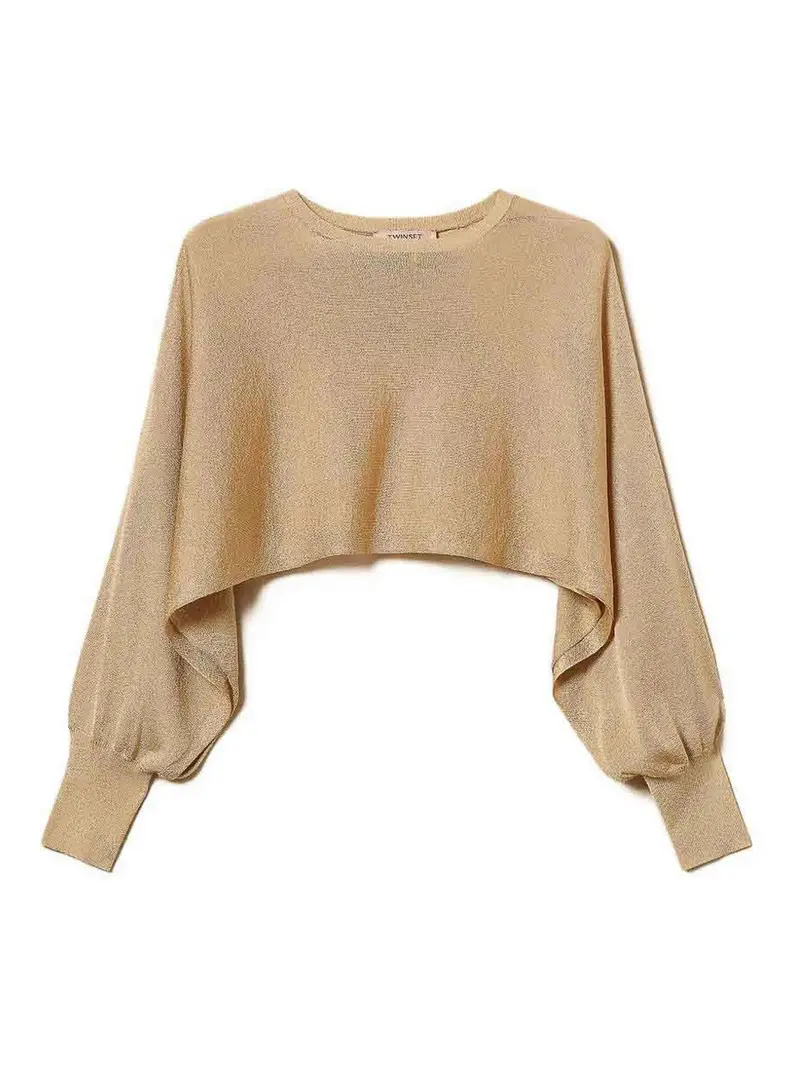 Maglione Cropped Sabbia Con Finitura In Lurex Beige