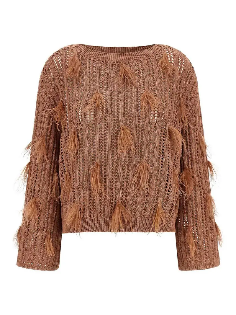 Maglione in piume di struzzo Marrone