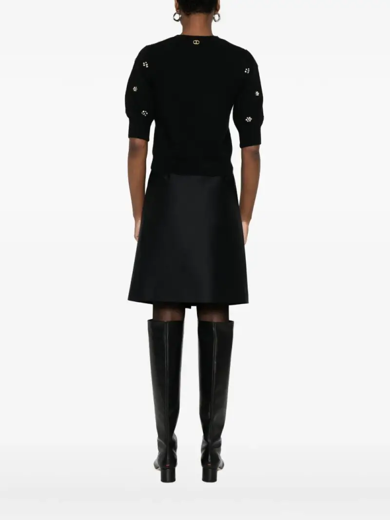 Maglione nero decorato con cristalli e girocollo miniatura 2