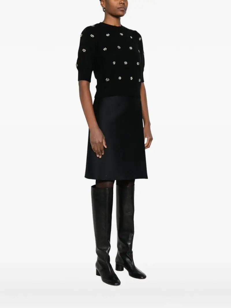 Maglione nero decorato con cristalli e girocollo miniatura 3