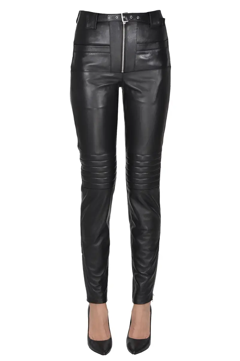 Pantaloni in pelle stile biker Nero