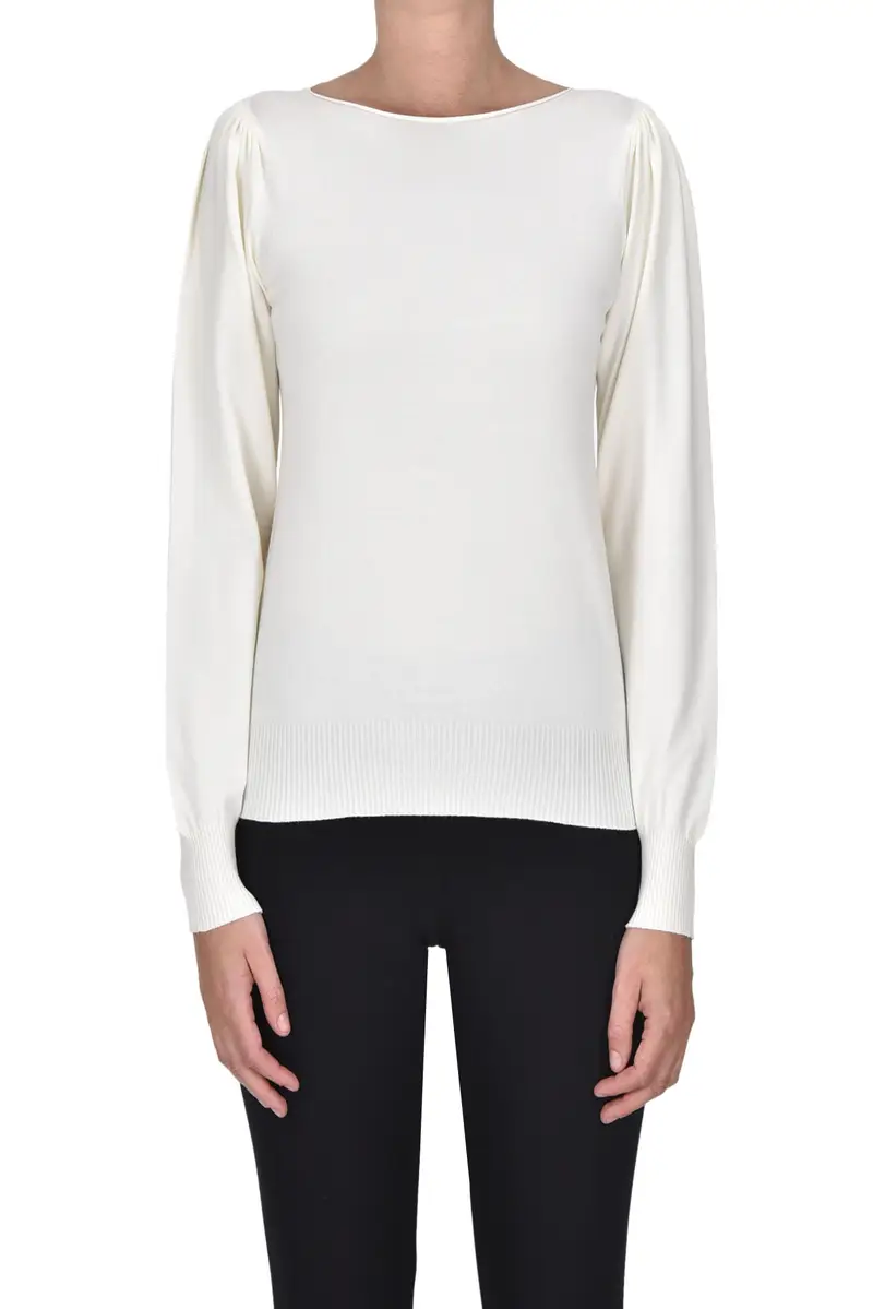 Pullover con cut-out e logo gioiello Crema